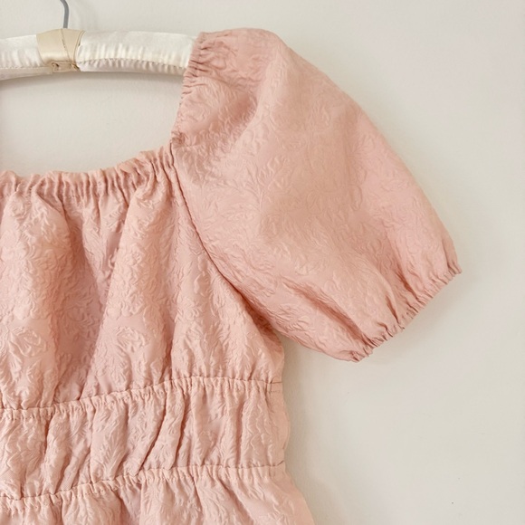 GB Girls Jacquard Feather Hem Puff Sleeve Blush Pink Dress Size L - Picture 10 of 13